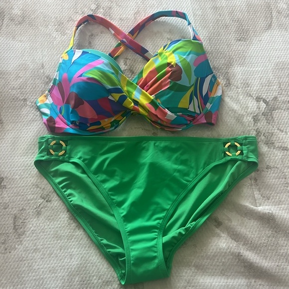 Bleu Rod Beattie Away We Go Bikini Top Size 36DD & Hipster Bikini Bottom Size 14 - Picture 9 of 12